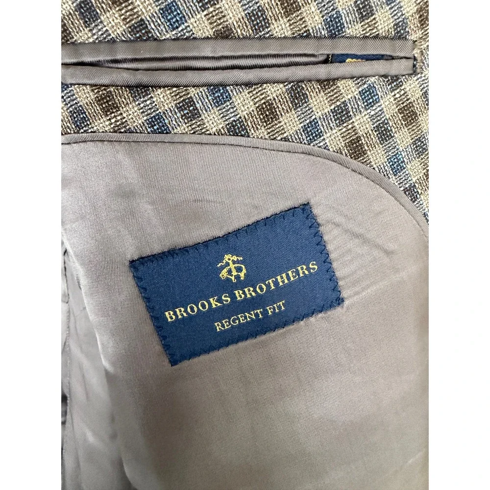 Brooks Brothers Regent Fit Blazer 46R Mens Brown Blue Check Wool Sport Coat